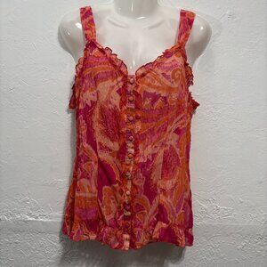 Y2K Per Una Adjustable Straps Button up Top Ruffle Trim Fairy Red Sheer Size 12